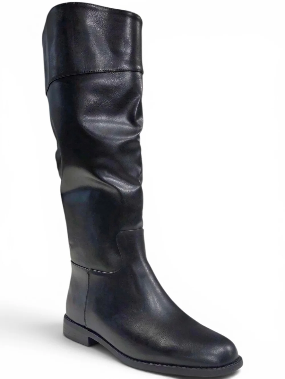 Black Tall Flat Riding Vegan Leather Boots. Free Shipping!!!
